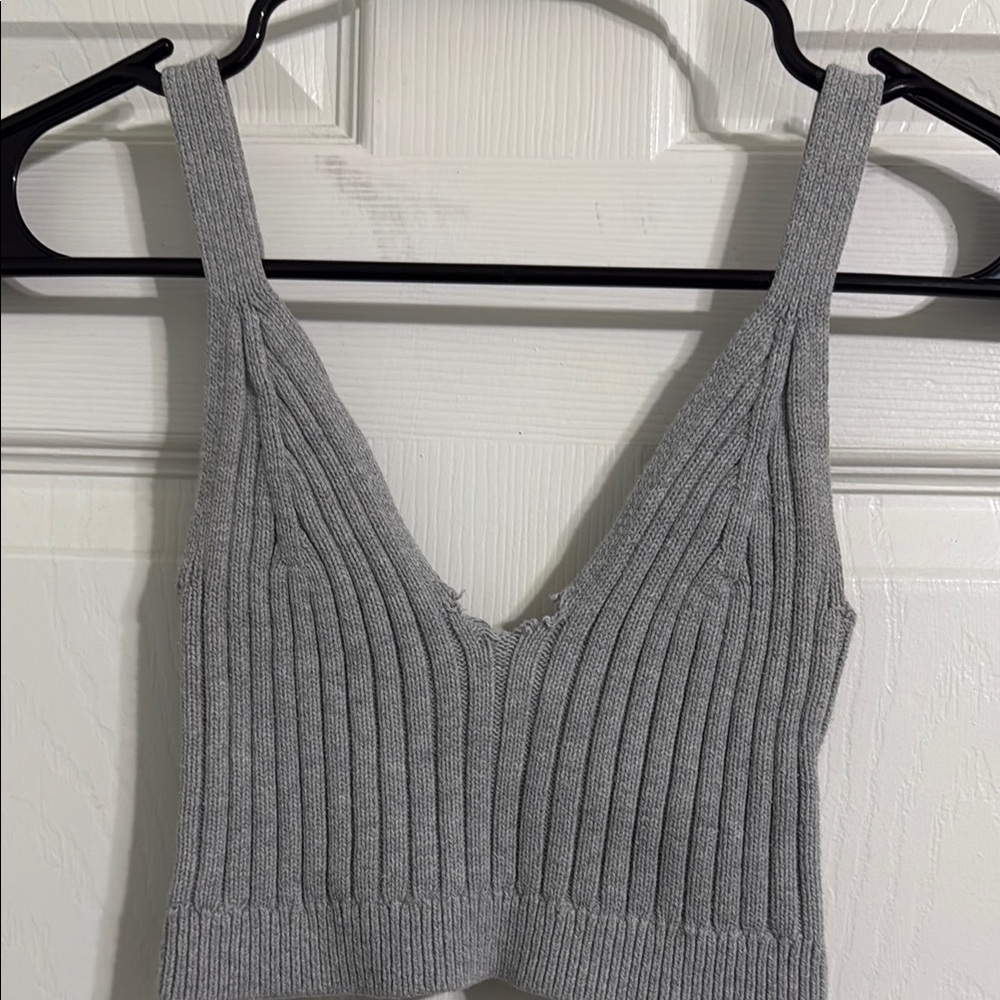 Aerie Gray Ribbed Crop Tank Top